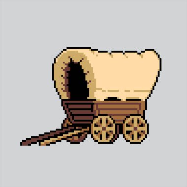 Piksel Sanat Çizimi Kovboy Karavanı. Pixelated Wagon Carriage. Cowboy Caravan Wagon pikseller için pikseller, web sitesi ve video oyunu için ikonlar. Eski okul retro.