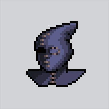 Piksel Sanat Çizimi Ürkütücü Maske. Pikselleştirilmiş cellat maskesi. Ürkütücü cellat maskesi simgesi piksel resim oyunu ve web sitesi ve video oyunu simgesi için renklendirildi. Eski okul retro.