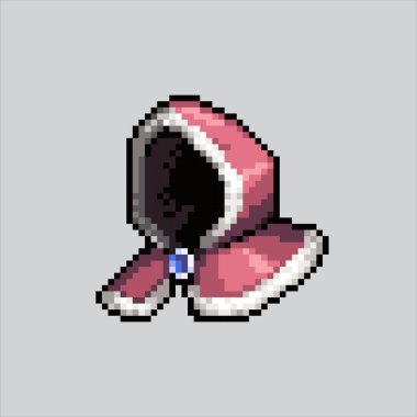 Piksel Sanat Çizimi Başlıklı. Pikselleştirilmiş Başlıklı. Piksel resim oyunu için kapüşonlu kapüşonlu ve web sitesi ve video oyunu için ikonlu. Eski okul retro.