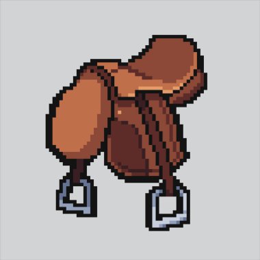 Piksel Sanat Çizimi At Eyeri. Pikselleştirilmiş Eyer. Kovboy At Eyeri piksel resim oyunu için pikselleştirildi ve web sitesi ve video oyunu için simge oluşturuldu. Eski okul retro.