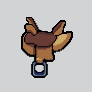 Piksel Sanat Çizimi At Eyeri. Pikselleştirilmiş Eyer. Kovboy At Eyeri piksel resim oyunu için pikselleştirildi ve web sitesi ve video oyunu için simge oluşturuldu. Eski okul retro.