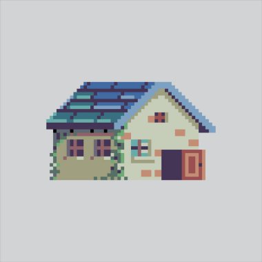 Pixel Resim Evi. Pikselleştirilmiş Ev. House Home Building piksel resim oyunu için piksellendi ve web sitesi ve video oyunu için simge oluşturuldu. Eski okul retro.