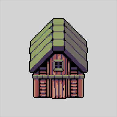 Pixel Resim Evi. Pikselleştirilmiş Ev. House Home Building piksel resim oyunu için piksellendi ve web sitesi ve video oyunu için simge oluşturuldu. Eski okul retro.