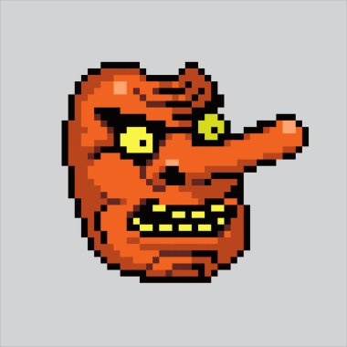 Japon Maskesi Piksel Sanat Çizimi. Pikselleşmiş Maske. Japon Maskesi simgesi piksel resim oyunu için pikselleştirildi ve web sitesi ve video oyunu için simge oluşturuldu. Eski okul retro.