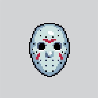 Piksel Sanat Çizimi Psikopat Katil. Pikselleştirilmiş Psikopat Jason. Korkunç Katil piksel resim oyunu için piksel, web sitesi ve video oyunu için ikon oluşturdu. Eski okul retro.
