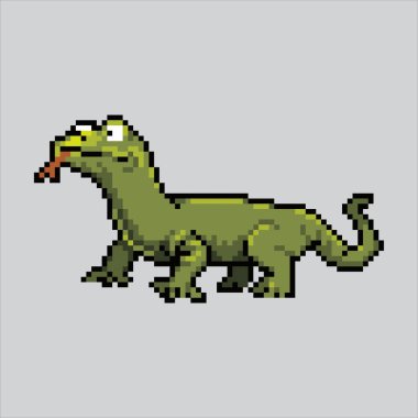 Piksel Sanat Çizimi Komodo Ejderhası. Pikselleştirilmiş Komodo. Komodo Dragon Kertenkele sürüngen hayvan simgesi piksel resim oyunu için piksellendi ve web sitesi ve video oyunu için simge oluşturuldu. Eski okul retro.