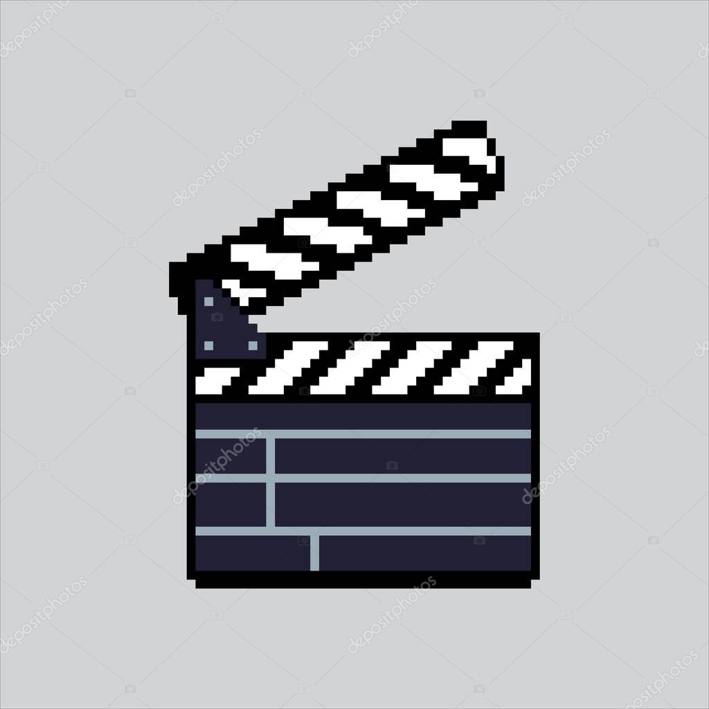 Pixel art illustration Clapper Board. Pixelated Clapper Board. Clapper Board pixelated for the pixel art game and icon for website and video game. old school retro.