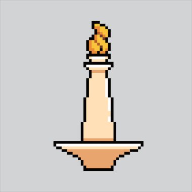 Pixel Sanat Çizimi Monas. Pixelated Monumen Nasional. Ulusal Endonezya anıtı piksel resim oyunu için piksellenmiş ve web sitesi ve video oyunu için bir simge. Eski okul retro.