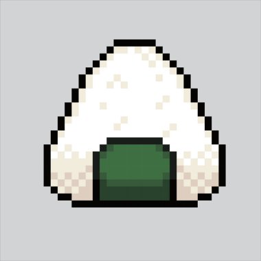 Piksel resim çizimi onigiri. Pixelated onigiri. Piksel resim oyunu için onigiri pirinç simgesi, web sitesi ve video oyunu için ikon. Eski okul retro.