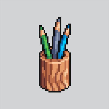 Pixel Sanat Çizimi Kalem Tutucu. Pixelated Pen Holder. Piksel resim oyunu için kalem / kalem Holderpixelated ve websitesi ve video oyunu için simge. Eski okul retro.
