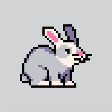 Piksel Resim Tavşanı. Pikselleştirilmiş Tavşan. Piksel resim oyunu için şirin tavşan hayvan simgesi, web sitesi ve video oyunu için ikon. Eski okul retro.