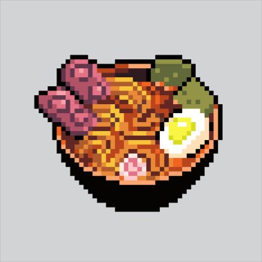 Pixel sanat illüstrasyonu Ramen. Pixelated Ramen Gıda. Lezzetli Japon Ramen Gıda ikonu piksel resim oyunu için pikselleştirildi ve web sitesi ve video oyunu için simge oluşturuldu. Eski okul retro.