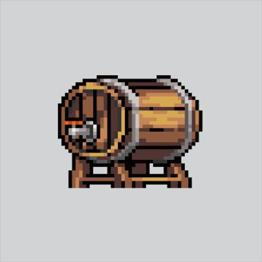 Piksel Sanat Çizimi Rum Fıçısı. Pixelated Wood Barrel. Ahşap Oda Fıçısı piksel resim oyunu için piksellendi ve web sitesi ve video oyunu için simge oluşturuldu. Eski okul retro.