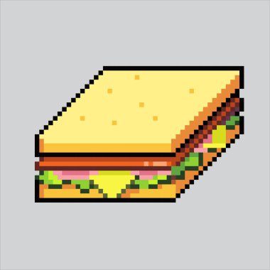 Piksel Sanat Sanatı Sandviçi. Pikselleştirilmiş Sandviç. Piksel resim oyunu için sandviç ikonu, web sitesi ve video oyunu için ikon. Eski okul retro.