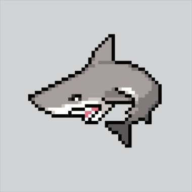 Piksel Resim Köpekbalığı. Pixelated Shark. Deniz Köpekbalığı simgesi piksel resim oyunu için piksel, web sitesi ve video oyunu için ikon olarak belirlendi. Eski okul retro.