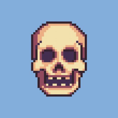 Piksel Sanat Çizimi Kafatası. Pikselleştirilmiş Kafatası. Kafatası yüzü piksel resim oyunu için pikselleştirildi ve web sitesi ve video oyunu için simge oluşturuldu. Eski okul retro.