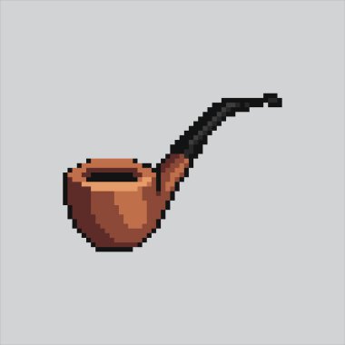 Pixel Sanat Çizimi Sigara İçme Kavalı. Pixelated Smoke Pipe. Piksel resim oyunu için Smoking Pipe piksellendi ve web sitesi ve video oyunu için simge oluşturuldu. Eski okul retro.