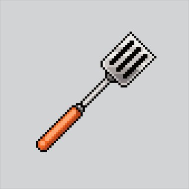 Piksel resim çizimi, Spatula. Pixelated Spatula. Piksel resim oyunu için mutfak Spatula pikseli ve web sitesi ve video oyunu için ikon. Eski okul retro.