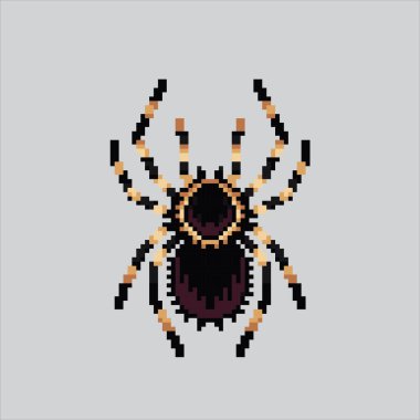 Piksel Resim Örümceği. Pikselleşmiş örümcek böceği. Piksel resim oyunu için ürkünç düşman örümceği, web sitesi ve video oyunu için ikon. Eski okul retro.