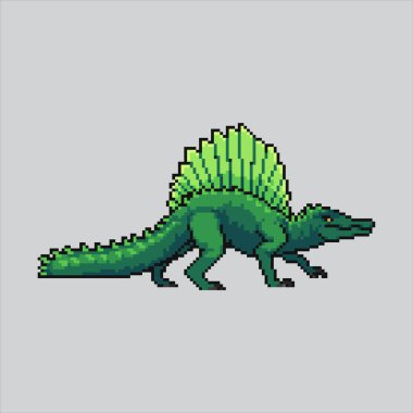 Piksel Sanat Çizimi Spinosaurus. Pixelated Spinosaurus. Spinosaurus Dinozor pikseli resim oyunu için pikselleştirildi ve web sitesi ve video oyunu için simge oluşturuldu. Eski okul retro.