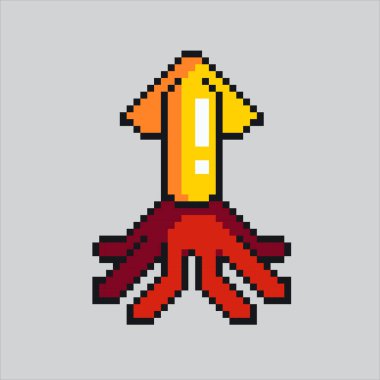 Pixel art illustration Squid. Pixelated Squid. Sea squid icon pixelated for the pixel art game and icon for website and video game. old school retro. clipart