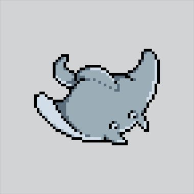 Piksel Sanat Çizimi Stingray. Pikselleştirilmiş Stingray. Okyanus Stingray deniz hayvanı piksel resim oyunu için piksellendi ve web sitesi ve video oyunu için simge oluşturuldu. Eski okul retro.