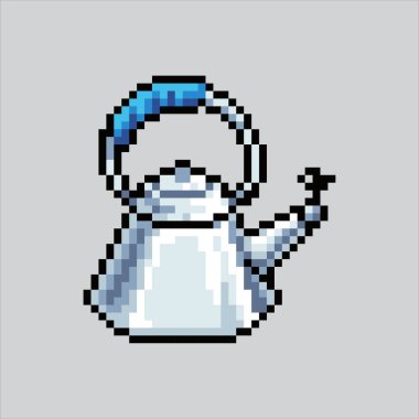 Piksel Sanat Çizimi Çaydanlığı. Pixelated Teapot. Çaydanlık sıcak çay içeceği ikonu piksel resim oyunu ve web sitesi ve video oyunu ikonu için pixelated. Eski okul retro.