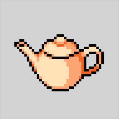Piksel Sanat Çizimi Çaydanlığı. Pixelated Teapot. Çaydanlık sıcak çay içeceği ikonu piksel resim oyunu ve web sitesi ve video oyunu ikonu için pixelated. Eski okul retro.