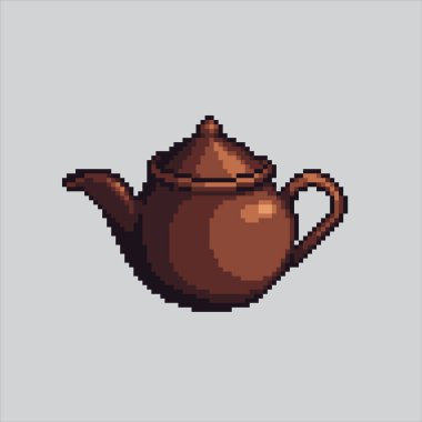 Piksel Sanat Çizimi Çaydanlığı. Pixelated Teapot. Çaydanlık çayı ikonu piksel resim oyunu için pikselleştirildi ve web sitesi ve video oyunu için simge oluşturuldu. Eski okul retro.