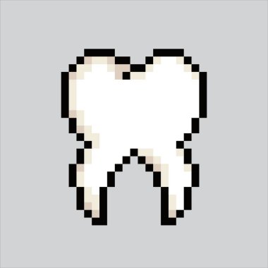 Piksel Sanat Çizimi Diş. Pikselleştirilmiş Diş. Tıbbi Diş Sağlığı piksel resim oyunu için pikselleştirildi ve web sitesi ve video oyunu için simge oluşturuldu. Eski okul retro.