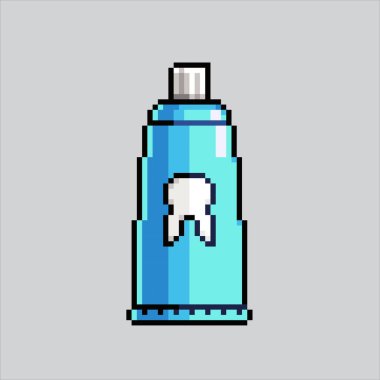 Pikselli sanat eseri diş macunu. Pikselleştirilmiş diş macunu. Diş macunu piksel resim oyunu için pikselleştirildi ve web sitesi ve video oyunu için simge oluşturuldu. Eski okul retro.