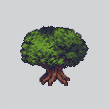 Pixel Sanat Çizimi Ağaç Ormanı. Pikselleştirilmiş Ağaç. Piksel sanat oyunu için Tree Forest Jungle.pixelated ve websitesi ve video oyunu için ikon. Eski okul retro.