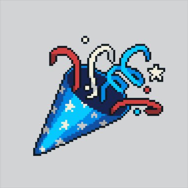 Amerikan Konfeti 'nin pikselli sanat illüstrasyonu. Pixelated United States Confetti. USA Confetti Bağımsızlık Günü pikseller için resim oyunu, web sitesi ve video oyunu için ikon olarak belirlendi. Eski okul retro.