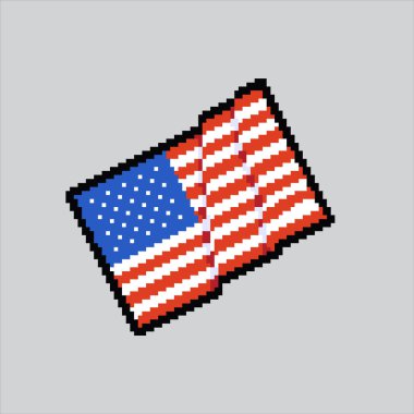 Amerikan Bayrağı Piksel Sanat Çizimi. Pikselleştirilmiş Birleşik Devletler Bayrağı. USA Flag Independence Day piksel resim oyunu ve web sitesi ve video oyunu simgesi için piksellendi. Eski okul retro. 