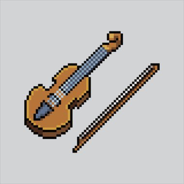 Pixel sanat illüstrasyonu kemanı. Pixelated Violin. Piksel sanat oyunu için keman müzik simgesi, web sitesi ve video oyunu için ikon. Eski okul retro.