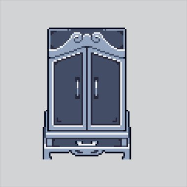 Pixel Sanat Çizimi Gardırobu. Pikselleştirilmiş raf. Yatak odasındaki gardırop dolabının rafı piksel resim oyunu için piksel, web sitesi ve video oyunu için de ikon. Eski okul retro.
