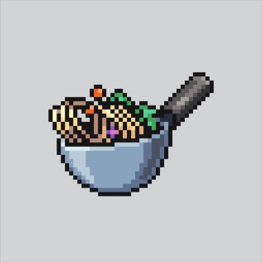 Piksel Sanat Çizimi Wok kızartma tavası. Pixelated Wok Pan. Mutfakta Wok Frying Pan pixel resim oyunu için pixelated web sitesi ve video oyunu için ikon. Eski okul retro.