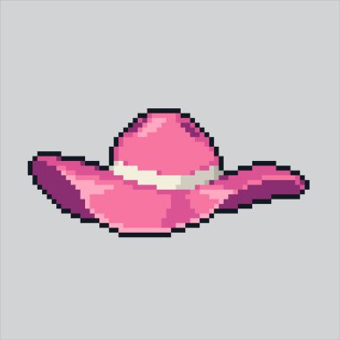 Piksel Sanat Çizimi Kadın Şapkası. Pikselleştirilmiş Güzel Şapka. Piksel sanat oyunu için güzel kadın şapkası, web sitesi ve video oyunu için ikon. Eski okul retro.