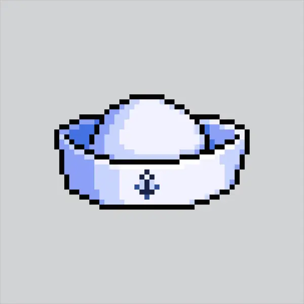Piksel sanat çizimi denizci şapkası. Pixelated denizci şapkası. Okyanus denizcisi şapkası simgesi piksel resim oyunu için piksel resim ve web sitesi ve video oyunu için simge oluşturuldu. Eski okul retro.
