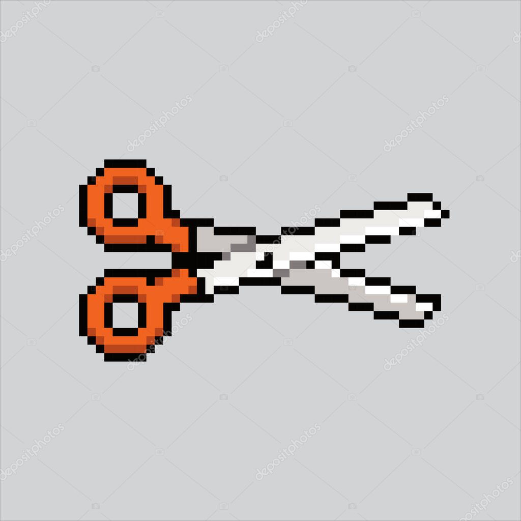 Pixel art illustration Scissors. Pixelated scissors tools. Scissors cutter pixelated for the pixel art game and icon for website and video game. old school retro.