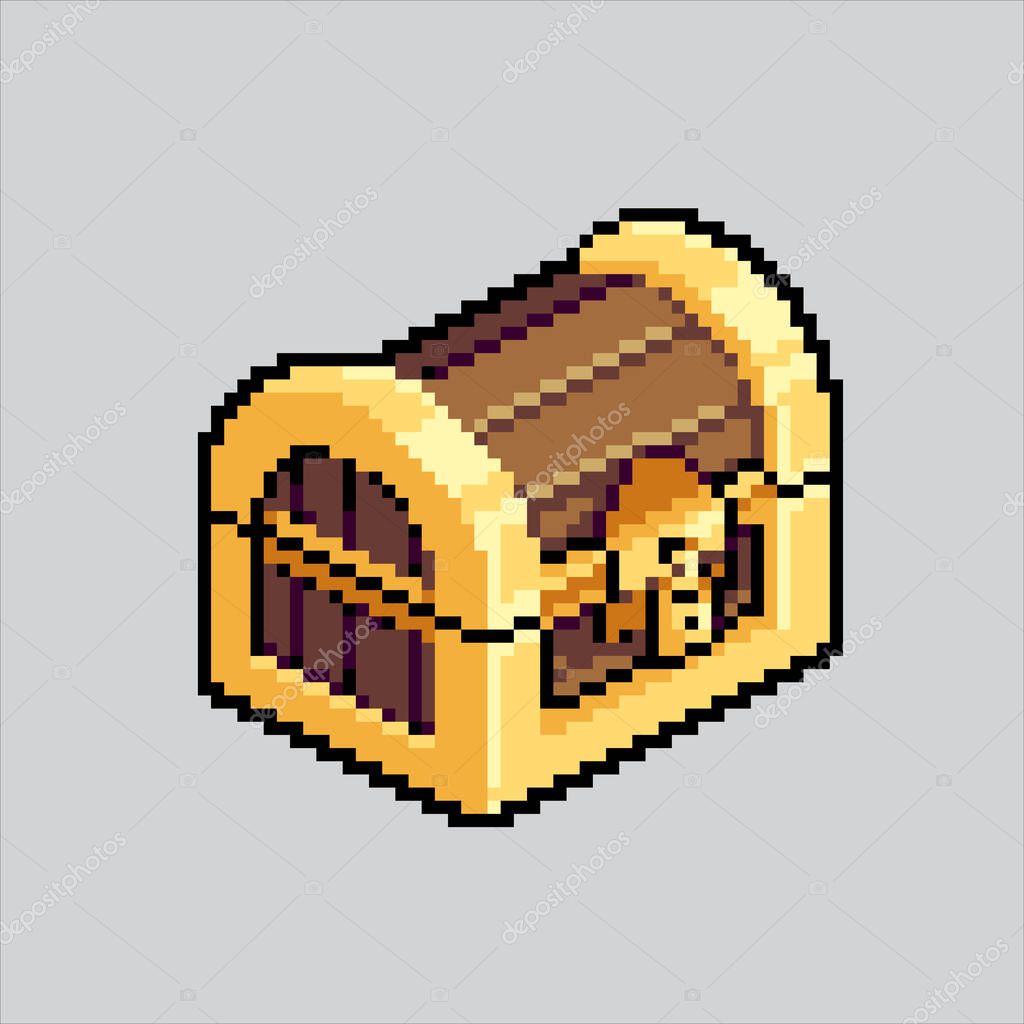 Fully editable pixel art illustration treasure chest for game development, mobile app, and printed purpose.