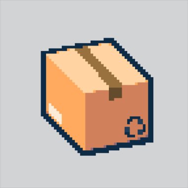 Piksel Resim Tahta Kutusu. Pikselleştirilmiş karton. Karton kutu piksel resim oyunu için piksellendi ve web sitesi ve video oyunu için simge oluşturuldu. Eski okul retro.