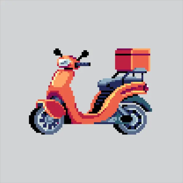 Piksel Sanat Çizimi Teslimat Motosikleti. Pikselleştirilmiş Lojistik Motorsiklet. Lojistik Teslimat Scooter Motosikleti piksel resim oyunu için piksellendi ve web sitesi ve video oyunu için simge oluşturuldu. Eski okul retro.