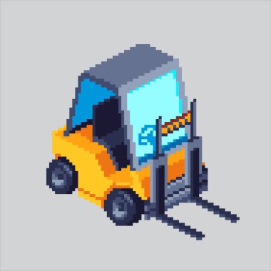 Piksel Resim Forklift. Pixelated Lojistik Forklift. Piksel sanat oyunu için lojistik piksel, web sitesi ve video oyunu için simge kaldırma kutusu. Eski okul retro.