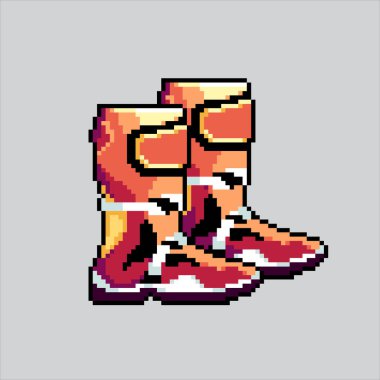 Pixel Sanat Çizmeleri Dirt Bike Boots. Pikselleştirilmiş Motokros Çizmeleri. Dirt Bike Motocross Boots Simgesi piksel resim oyunu için piksellendi ve site ve video oyunu için simge oluşturuldu. Eski okul retro.