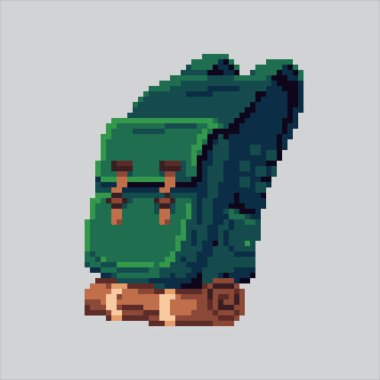 Piksel Sanat Resimleri Kamp Çantası. Pixelated Survival Sırt Çantası. Kamp Hayatta Kalma Sırt Çantası Macera Simgesi piksel resim oyunu için piksellendi ve site ve video oyunu için simge oluşturuldu. Eski okul retro.