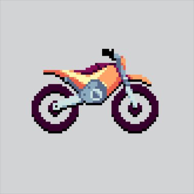 Pixel Sanat Çizimi Dirt Bike. Pixelated Motokros Bisikleti. Dirt Bike Motocross Simgesi piksel resim oyunu için piksellendi ve web sitesi ve video oyunu için simge oluşturuldu. Eski okul retro.