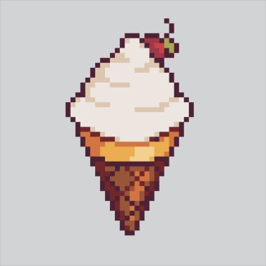 Piksel Sanat Çizimi Dondurma. Pixelated Gelato dondurması. Sundae Dondurma Simgesi piksel resim oyunu için pikselleştirildi ve web sitesi ve video oyunu için simge oluşturuldu. Eski okul retro.