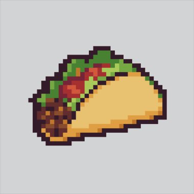 Resim çizimi Taco. Pikselleştirilmiş Meksika Taco 'su. Meksika Taco Simgesi piksel resim oyunu için piksellendi ve web sitesi ve video oyunu için simge oluşturuldu. Eski okul retro.