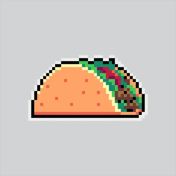 Resim çizimi Taco. Pikselleştirilmiş Meksika Taco 'su. Meksika Taco Simgesi piksel resim oyunu için piksellendi ve web sitesi ve video oyunu için simge oluşturuldu. Eski okul retro.